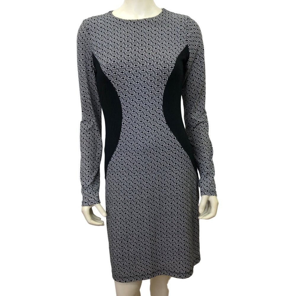 KAREN KANE LONG SLEEVE SHEATH jerset knit DRESS SIZE SM
